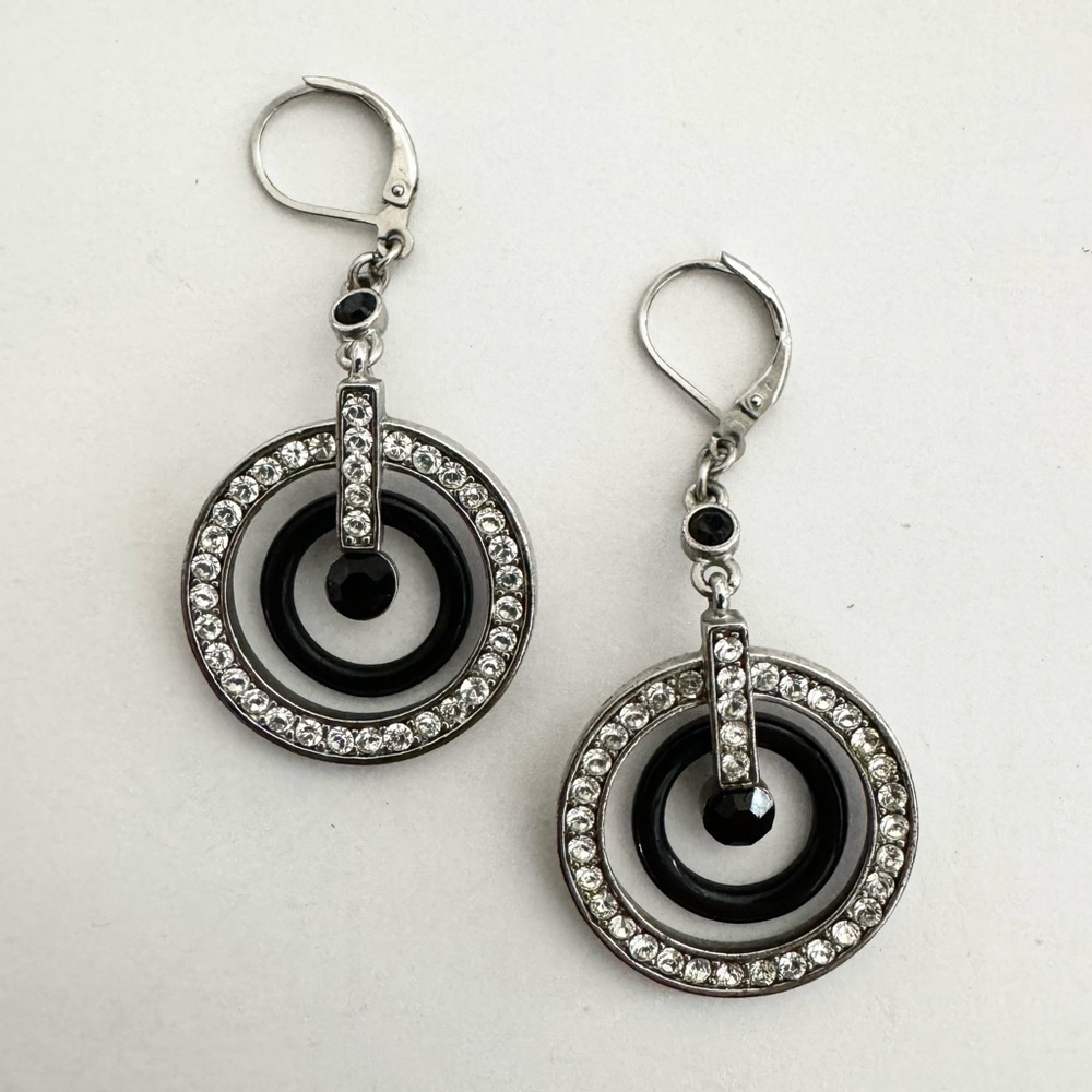 Vintage Joan Rivers Dangling Rhinestone Enamel Earrings